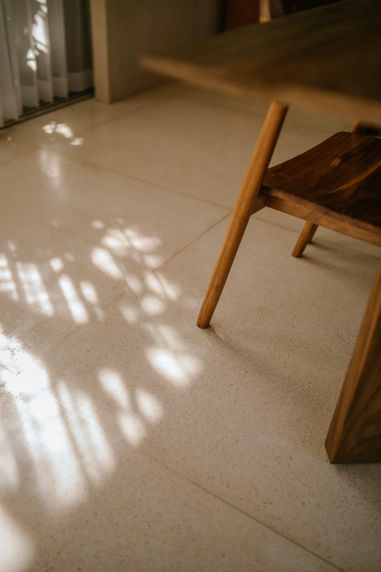 Interior floor and seating area with sunlight